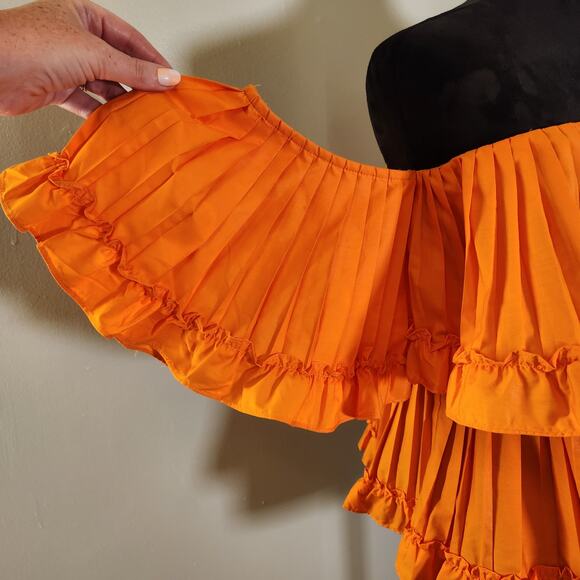 STRUT & BOLT Orange Pleated Ruffle Off The Shoulder Top, Size Large - Picture 5 of 9